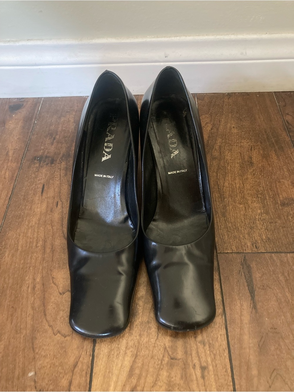 Prada Black Leather Square-Toe Pumps